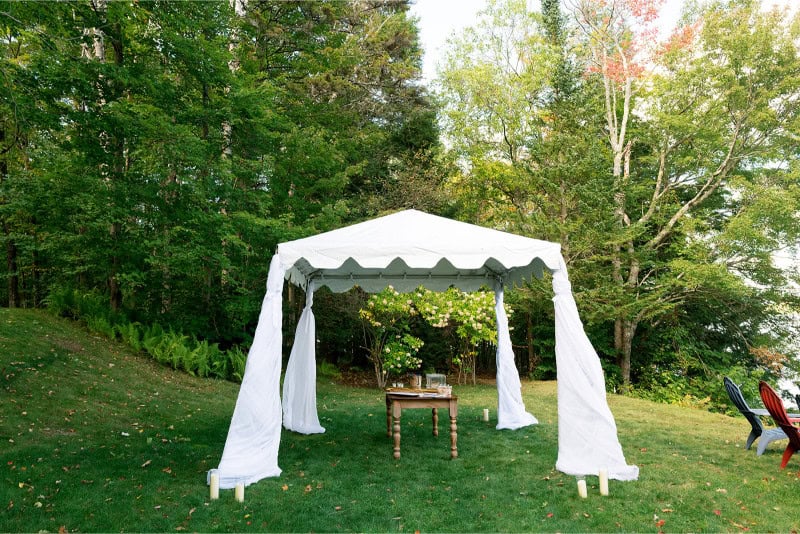 Outdoor event tent for weddings, parties, and special occasions.