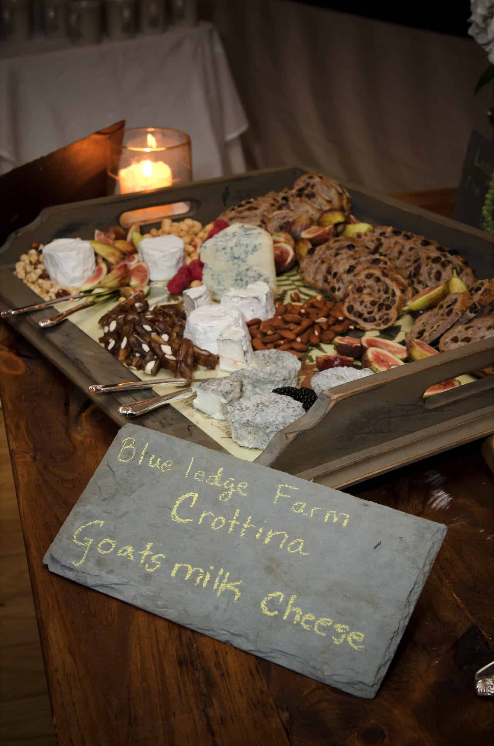 Blue Ledge Farm Crottina goat's milk cheese on a serving tray.