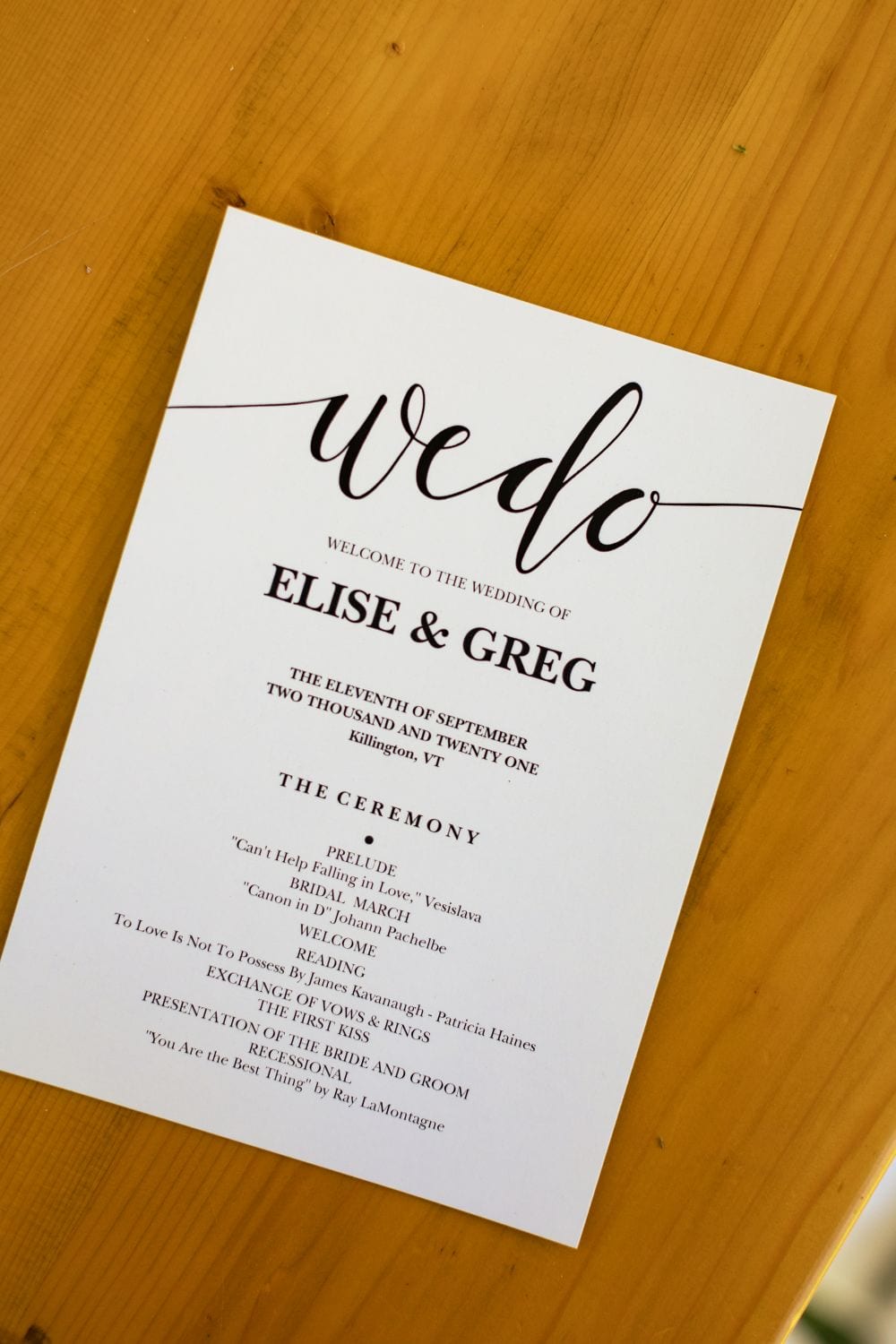 Wedding invitation card for Elise and Greg's wedding event.